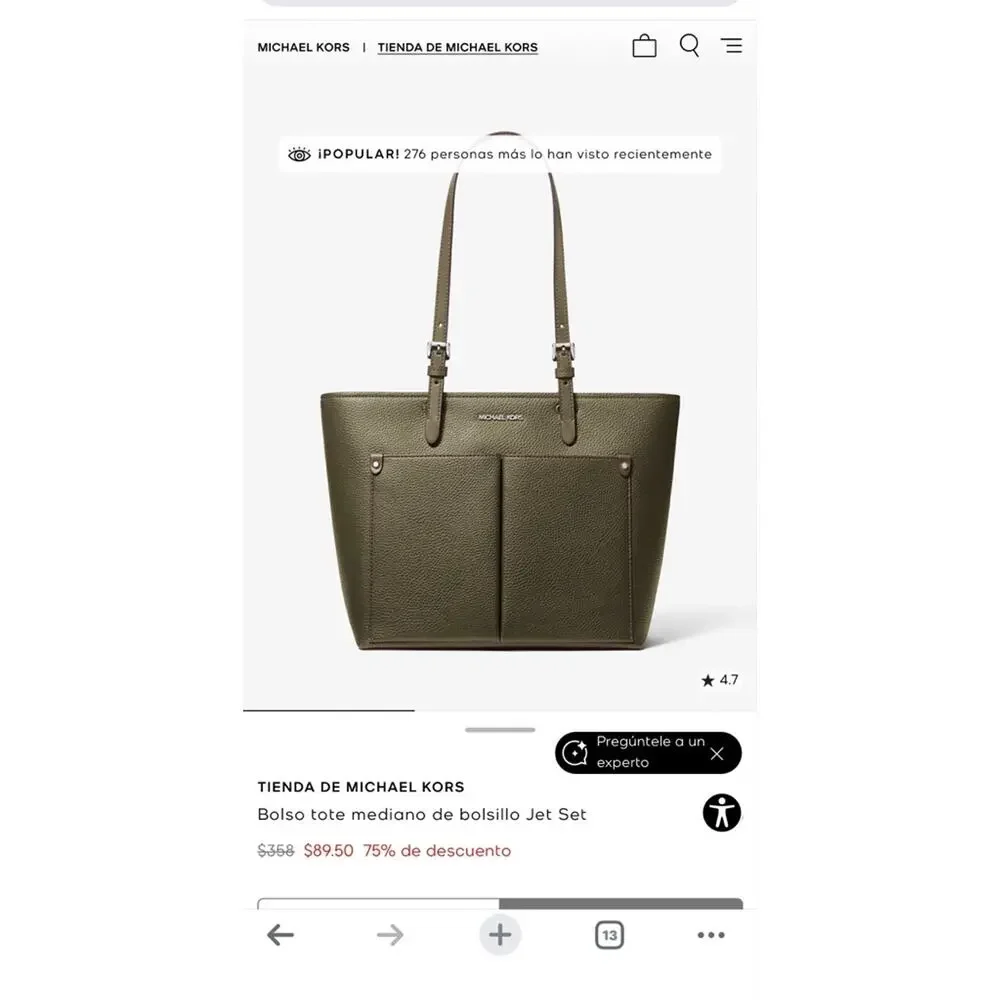 Women's Michael Kors Jet Set Travel Olive Green Tote Bag One Size